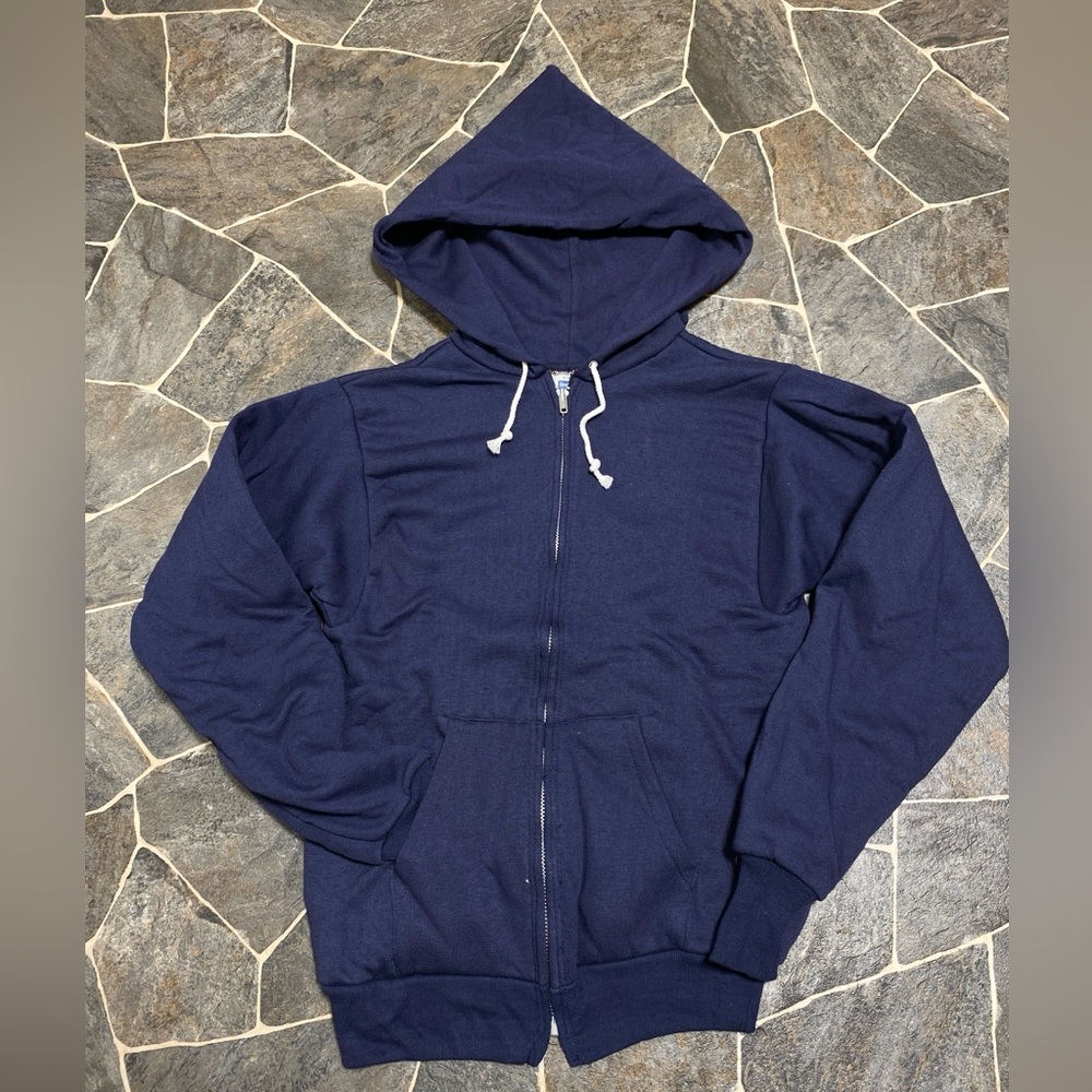 Vtg Healthknit Navy Blue Hoodie with Drawstrings